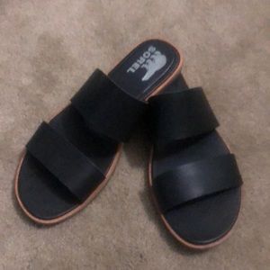 Sorel Ella Black Leather Sandals size 8.5